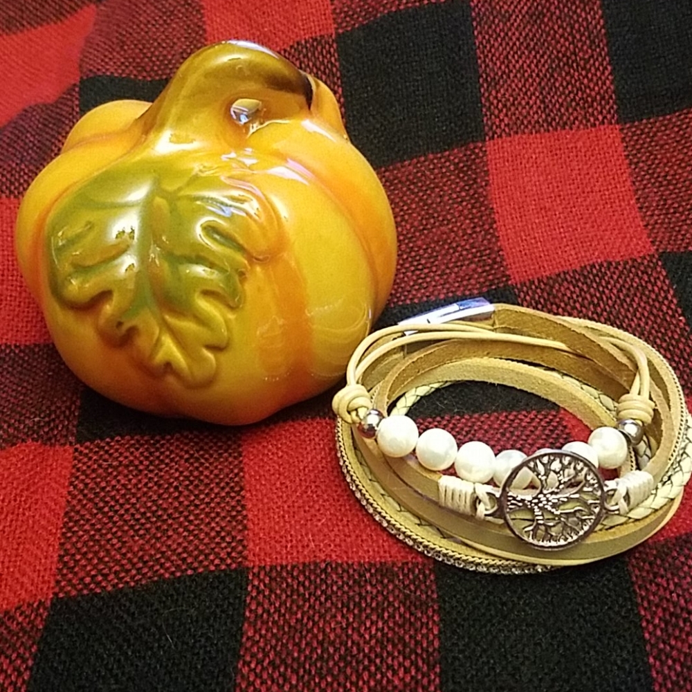 Boho style rawhide wrap bracelet